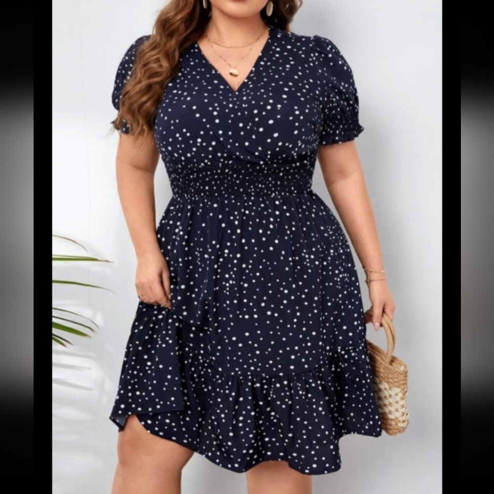 SHEIN Curve Navy blue polka dot dress size 2xl